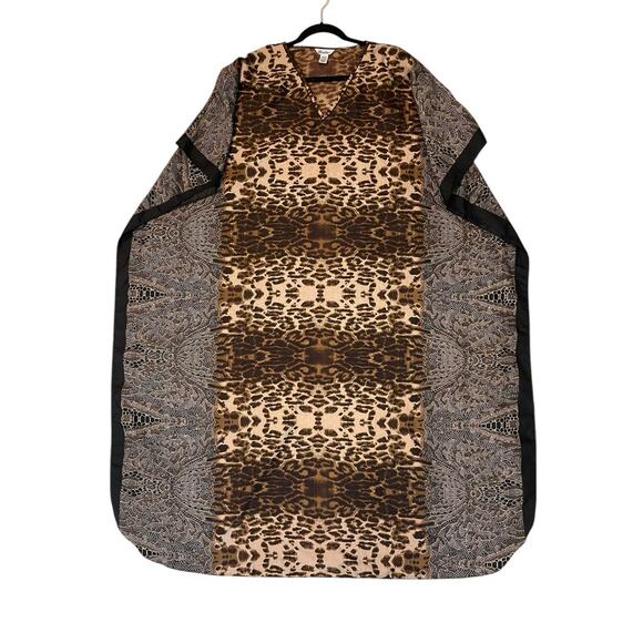 VTG Winlar Kaftan Maxi Muumuu Dress Animal Print Satin Mrs Roper Mob Wife OSFM - Picture 5 of 7